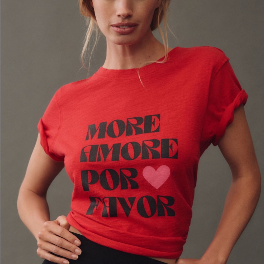 Maeve Red and Black Cuffed Sleeve Crop Tee